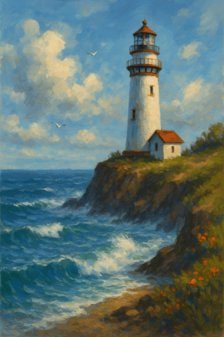 Lighthouse by the Sea – A Picturesque Coastal View