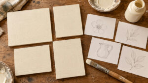 Basecoat Inspection Card practice boards showing dried cream paint textures